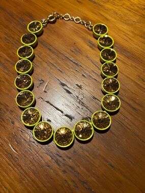 J. Crew Gold Crystal Necklace with Neon Yellow Accents